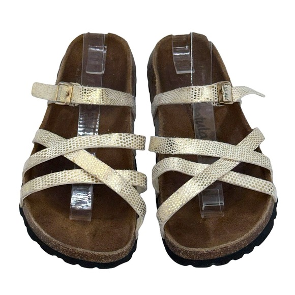 Betula Birkenstock  Ivory & Gold  Faux Leather Strappy Sandals Size 38‎ - L7 - Picture 1 of 8